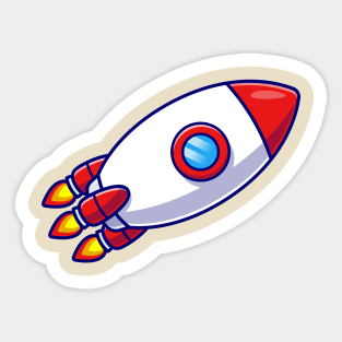 Rocket Flying In Space Cartoon Sticker